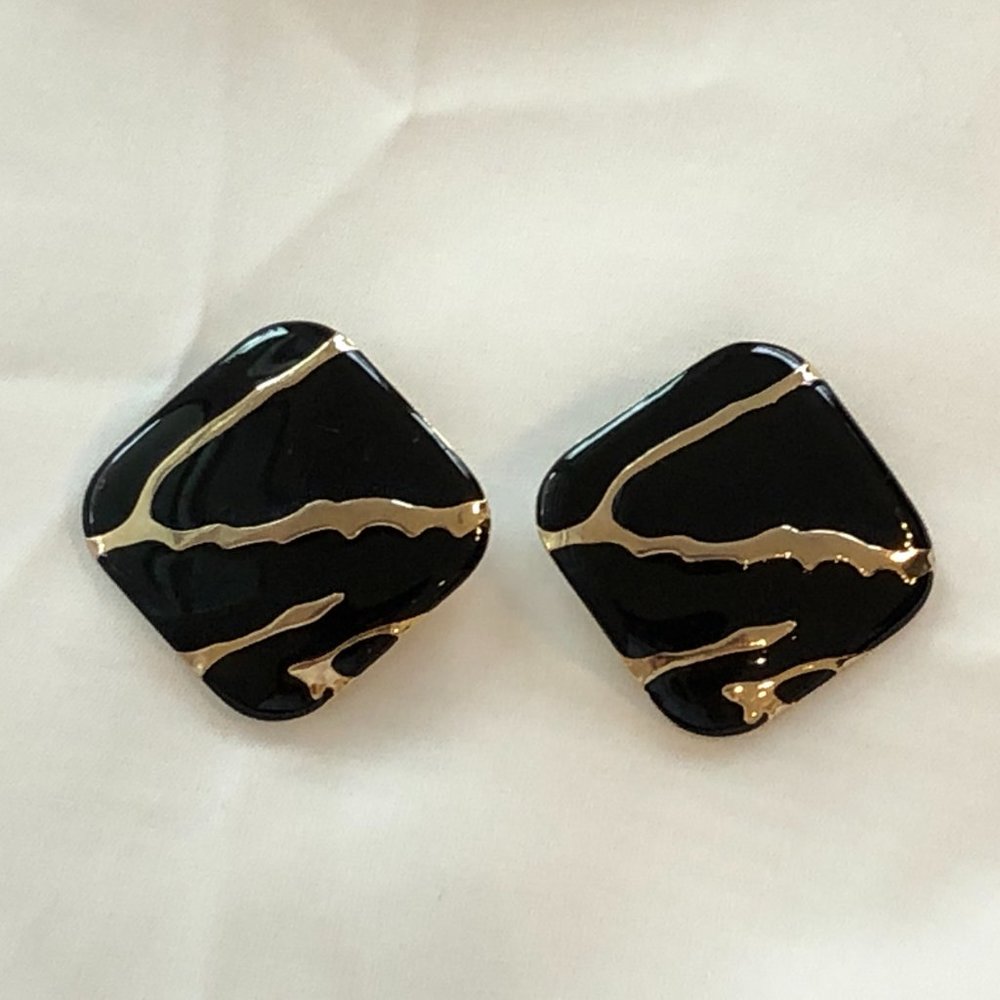 Super Mod Vintage Statement Pierced Earrings Gold… - image 3